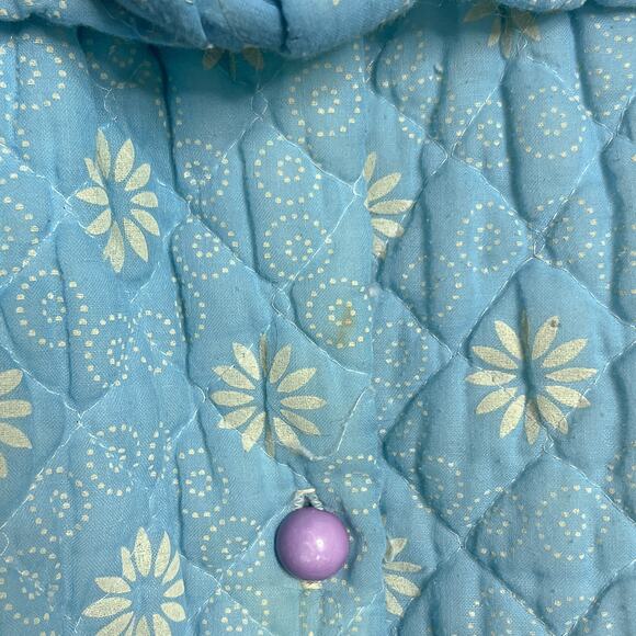 Vintage 60s Quilted Floral Two Tone Night Gown Robe Sleepwear Diamond Puffy Mod - Picture 8 of 13
